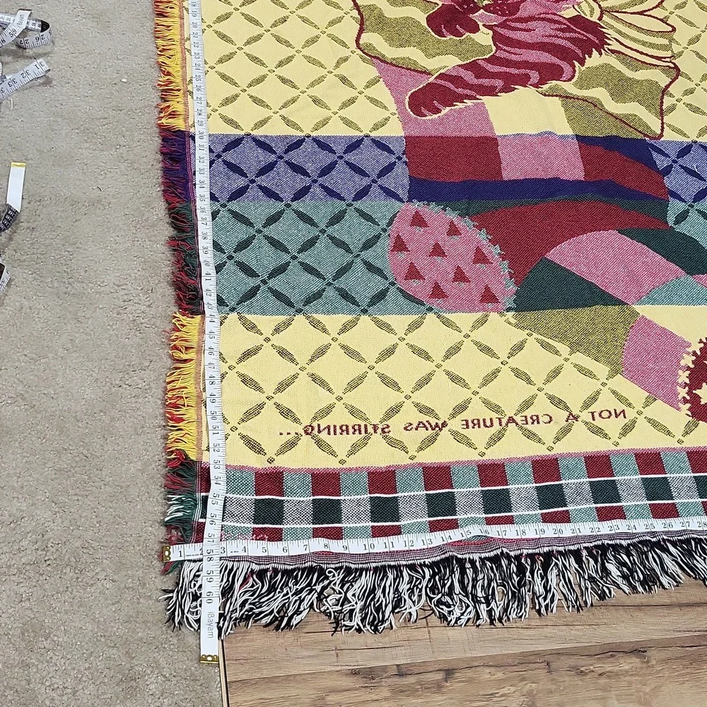 NOT A CREATURE WAS STIRRING Cat in Christmas Stocking Woven Blanket Throw